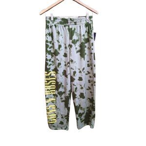 𝅺nwt Women's Guns N Roses Logo Wide‎ Leg Graphic Loungewear Pants Green